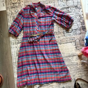 True vintage Murray Meisner gingham colorful dress size L puff sleeve